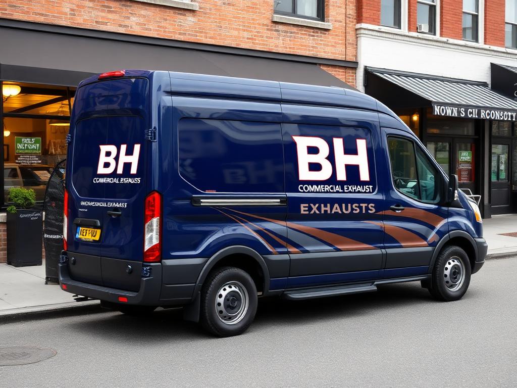 BH Commercial Exhaust service van outside restaurant